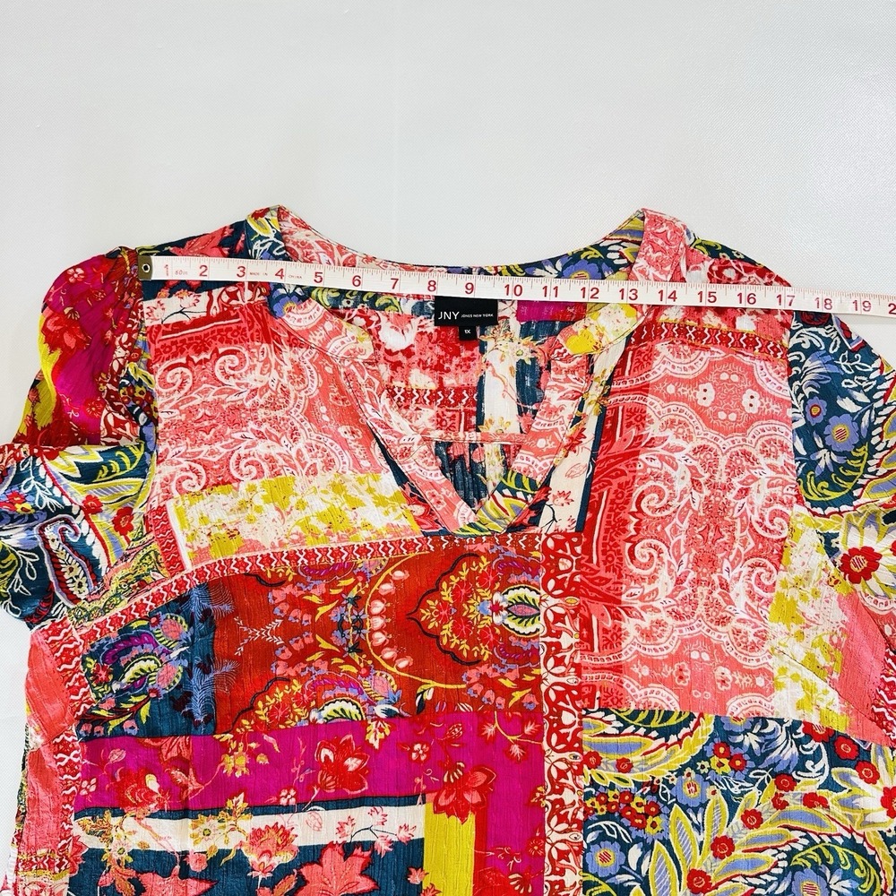 Jones New York JNK 1x Boho Patchwork Blouse Multicolor Paisley Floral‎ Peasant - Picture 5 of 7